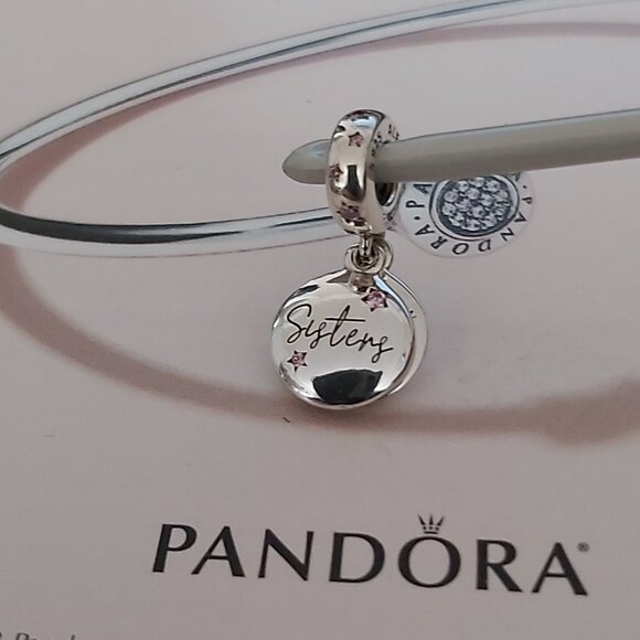Authentic PANDORA Sterling Silver Forever Sisters Dangle Charm 798012FPC - Picture 1 of 9